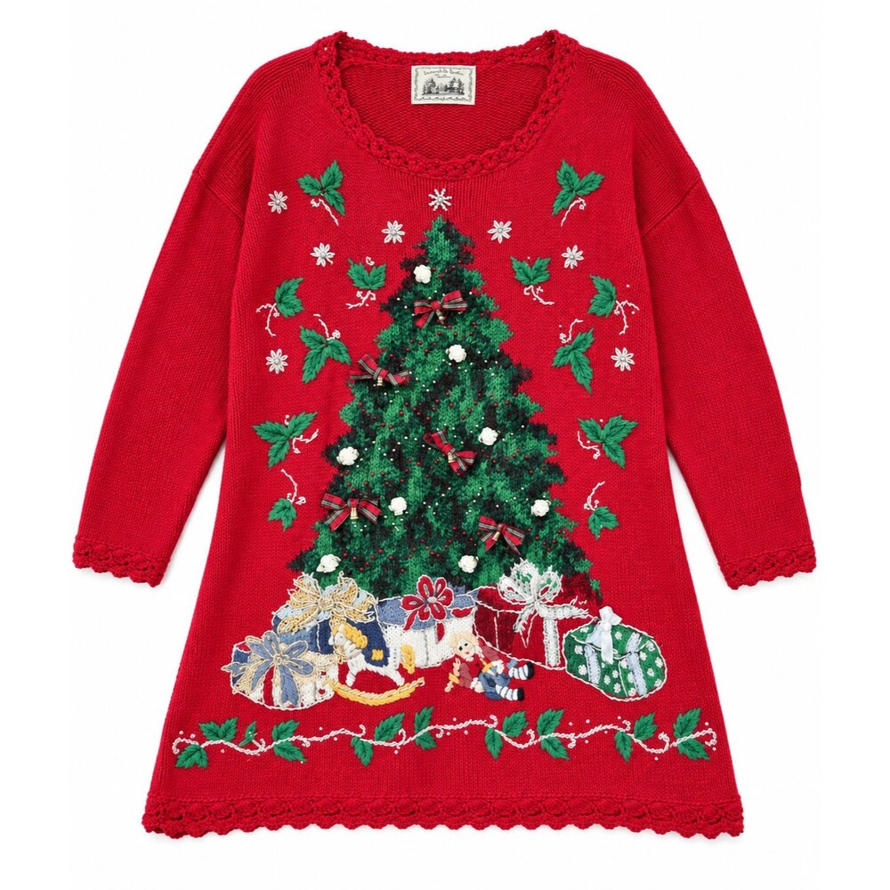Vintage Jacque & Koko Sweater Size 22/24 Christmas Tree Embroidered Beaded Gifts